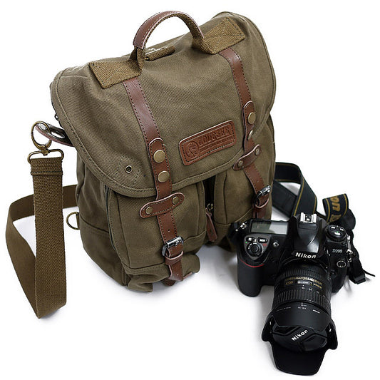 Canvas shoulder camera bag with leather accents – Camera Base