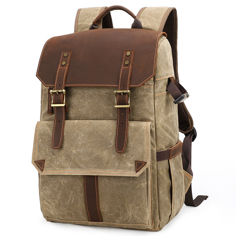 Batik waxed canvas camera backpack with mad horse leather trim – Camera Base