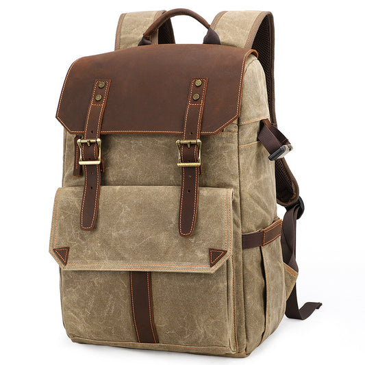Batik waxed canvas camera backpack with mad horse leather trim – Camera Base