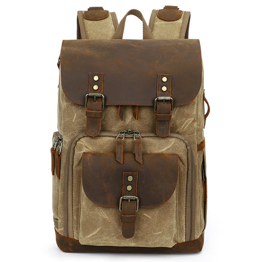 Waterproof canvas camera backpack with leather accents – Camera Base